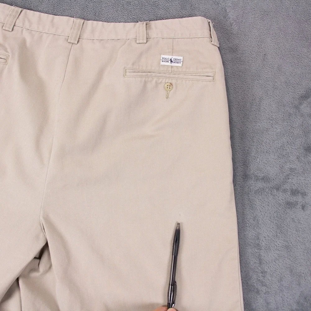 VTG Polo Ralph Lauren Tyler Short Mens 38 Khaki Tan Pleated Chino Cotton Shorts